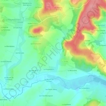 Mappa topografica Le Verger, altitudine, rilievo
