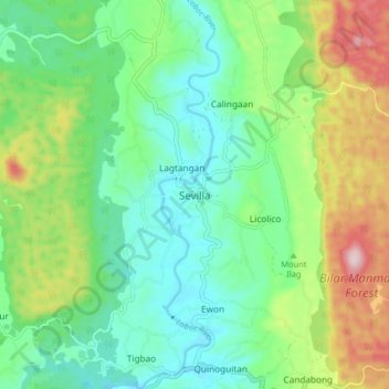 Mappa topografica Sevilla, altitudine, rilievo