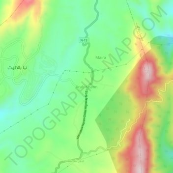 Mappa topografica Arab Khann, altitudine, rilievo
