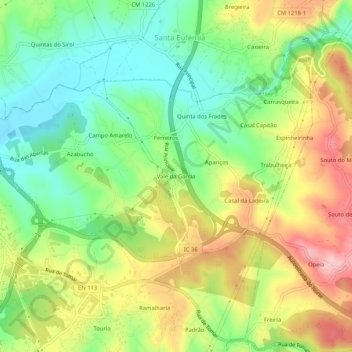 Mappa topografica Vale da Garcia, altitudine, rilievo