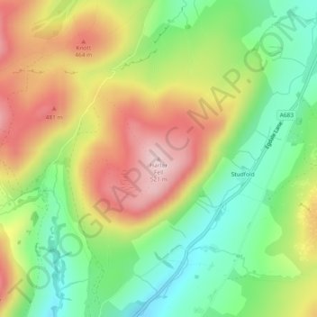 Mappa topografica Harter Fell, altitudine, rilievo