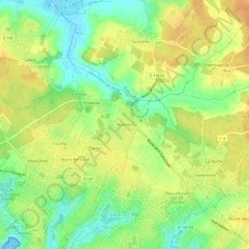 Mappa topografica Beaulieu, altitudine, rilievo