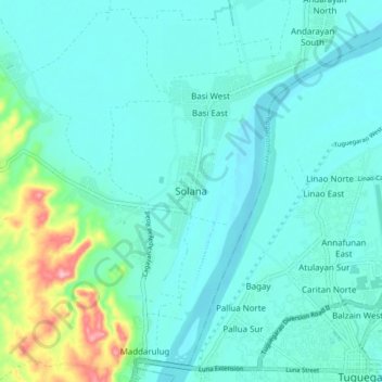 Mappa topografica Solana, altitudine, rilievo