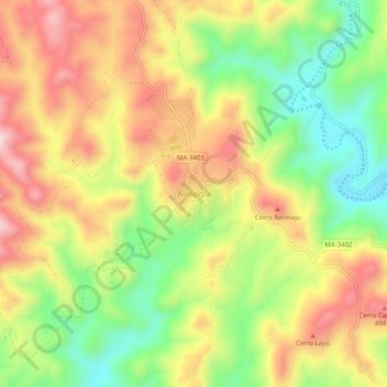 Mappa topografica Almogía, altitudine, rilievo