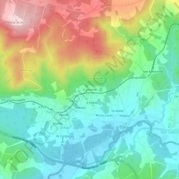 Mappa topografica A Vacariza, altitudine, rilievo