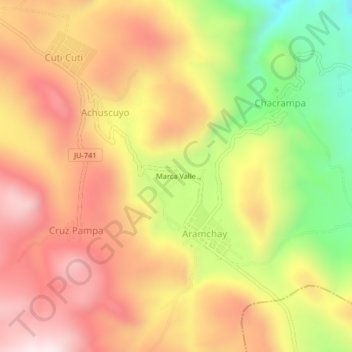 Mappa topografica Marca Valle, altitudine, rilievo