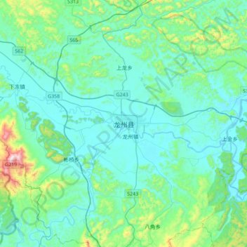 Mappa topografica 龙州县, altitudine, rilievo