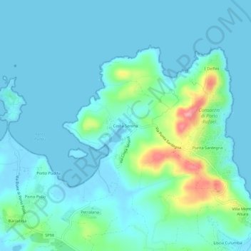 Mappa topografica Costa Serena, altitudine, rilievo