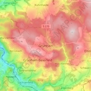 Mappa topografica Grünhain, altitudine, rilievo