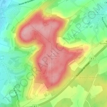 Mappa topografica Widdebierg, altitudine, rilievo