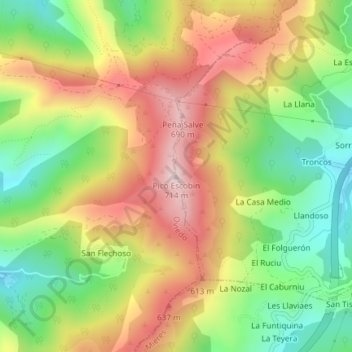 Mappa topografica Pico Escobín, altitudine, rilievo