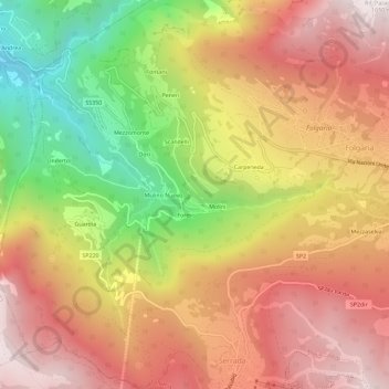 Mappa topografica Marangoni, altitudine, rilievo