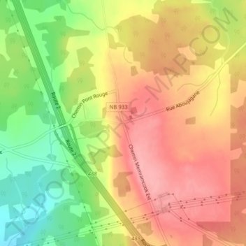 Mappa topografica Memramcook East, altitudine, rilievo
