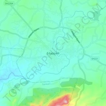 Mappa topografica Edappadi, altitudine, rilievo