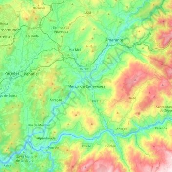 Mappa topografica Marco de Canaveses, altitudine, rilievo