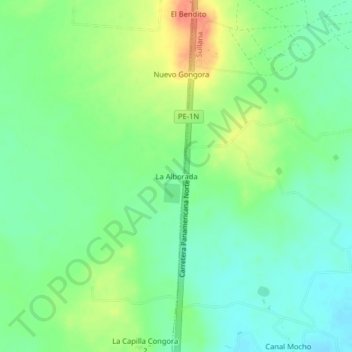Mappa topografica La Alborada, altitudine, rilievo