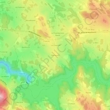 Mappa topografica Montjuvin, altitudine, rilievo