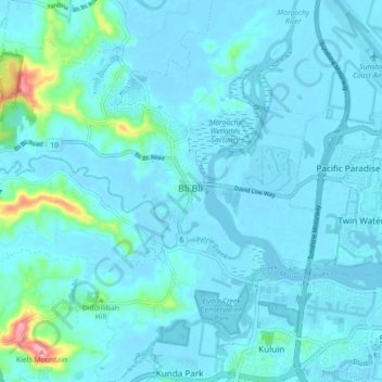 Mappa topografica Bli Bli, altitudine, rilievo