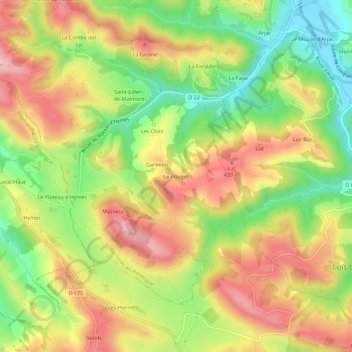 Mappa topografica Le Pouget, altitudine, rilievo