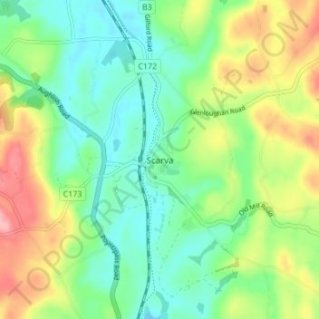 Mappa topografica Scarva, altitudine, rilievo