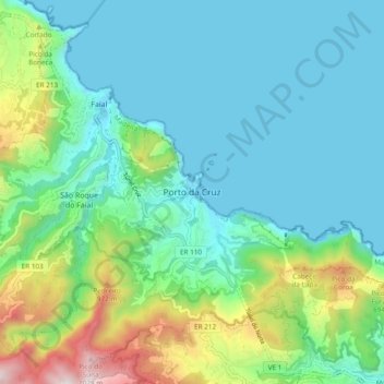 Mappa topografica Porto da Cruz, altitudine, rilievo