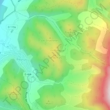 Mappa topografica Les Boisses, altitudine, rilievo