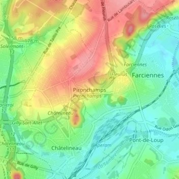 Mappa topografica Pironchamps, altitudine, rilievo
