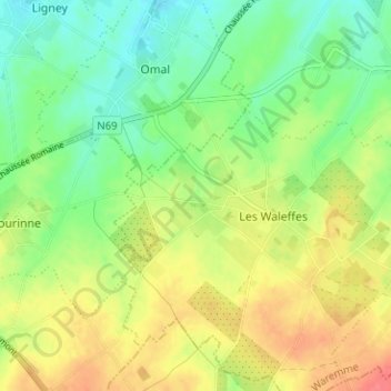Mappa topografica Waleffe-Saint-Georges, altitudine, rilievo
