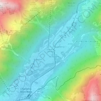 Mappa topografica Les Praz de Chamonix, altitudine, rilievo