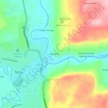 Mappa topografica Dos Ríos, altitudine, rilievo