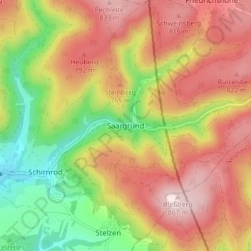 Mappa topografica Saargrund, altitudine, rilievo