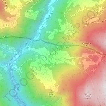 Mappa topografica Arcavell, altitudine, rilievo