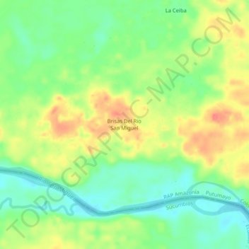 Mappa topografica Brisas Del Rio San Miguel, altitudine, rilievo