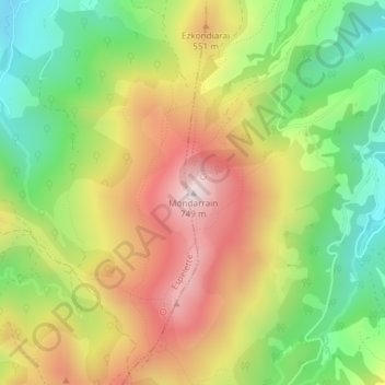 Mappa topografica Mondarrain, altitudine, rilievo