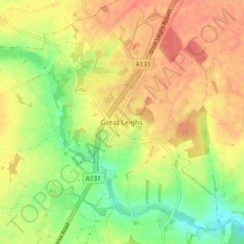 Mappa topografica Great Leighs, altitudine, rilievo