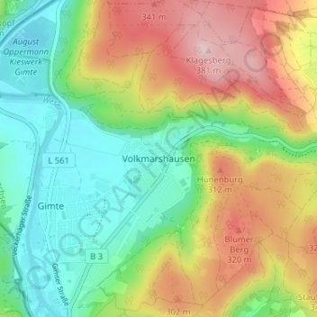 Mappa topografica Volkmarshausen, altitudine, rilievo