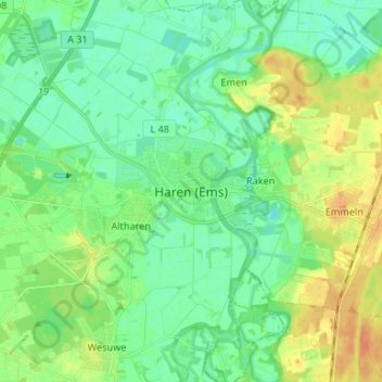 Mappa topografica Haren (Ems), altitudine, rilievo