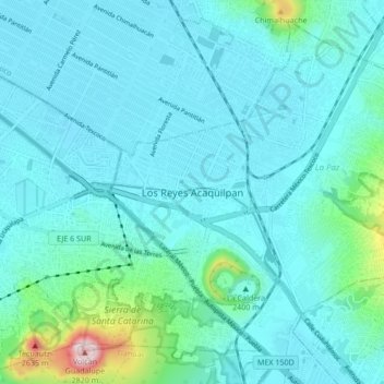 Mappa topografica Los Reyes Acaquilpan, altitudine, rilievo