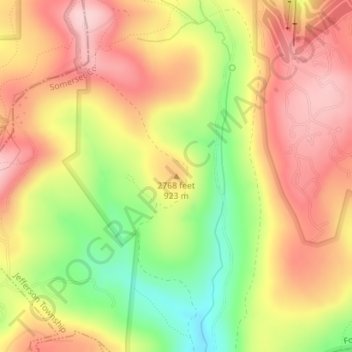 Mappa topografica 2768 feet, altitudine, rilievo