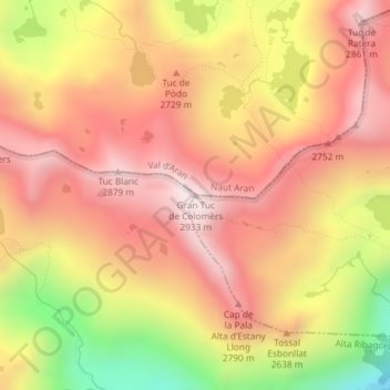 Mappa topografica Gran Tuc de Colomèrs, altitudine, rilievo