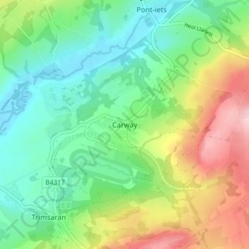 Mappa topografica Carway, altitudine, rilievo