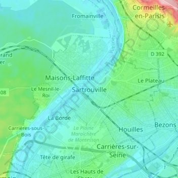 Mappa topografica Sartrouville, altitudine, rilievo