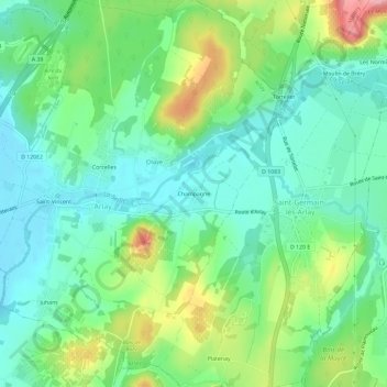 Mappa topografica Champagne, altitudine, rilievo