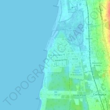 Mappa topografica Praia de Esmoriz, altitudine, rilievo