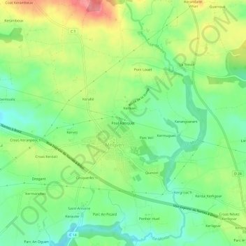Mappa topografica Poul Raniquet, altitudine, rilievo