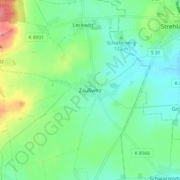 Mappa topografica Zaußwitz, altitudine, rilievo