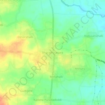 Mappa topografica Bharathinagara, altitudine, rilievo