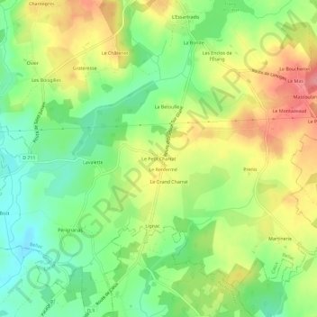 Mappa topografica Le Petit Charrat, altitudine, rilievo