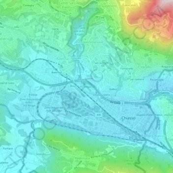 Mappa topografica Pontegana, altitudine, rilievo