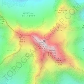 Mappa topografica Monte Disgrazia, altitudine, rilievo